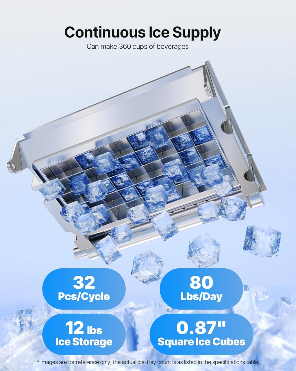 VEVOR Machine à Glaçons Commerciale 36 kg/24 h, Appareil de Préparation de Glaçons avec Capacité de Stockage de 5 kg, 32 Cubes par Cycle, avec Écran LED et Nettoyage Automatique, Restaurant Bar