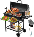 TEENO Barbecue Charbon de Bois,avec Grille de Cuisson XXL,Gants Anti-BrûLures, ThermomèTre,Tiroir à Cendres, éVent RéGlable,Grand Barbecue au Charbon de Bois(Upgraded (with Chicken Grill))(Noir)