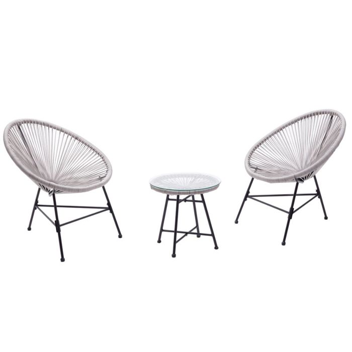 ACAPULCO - Ensemble de 2 fauteuils et table basse beige
