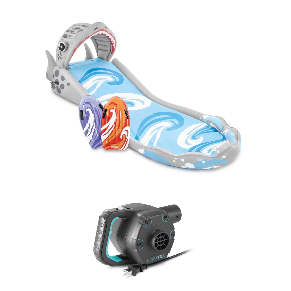 Tobogán de Agua Inflable para Patio Trasero Intex con Surf Riders y Bomba de Aire Eléctrica