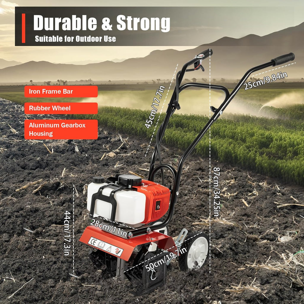Rotavator de jardin 52 cc - Moteur à 2 temps - Désherbage portable - Cultivateur de motobineuse - Pour labourer, agriculter, arracher les sillons, désherber