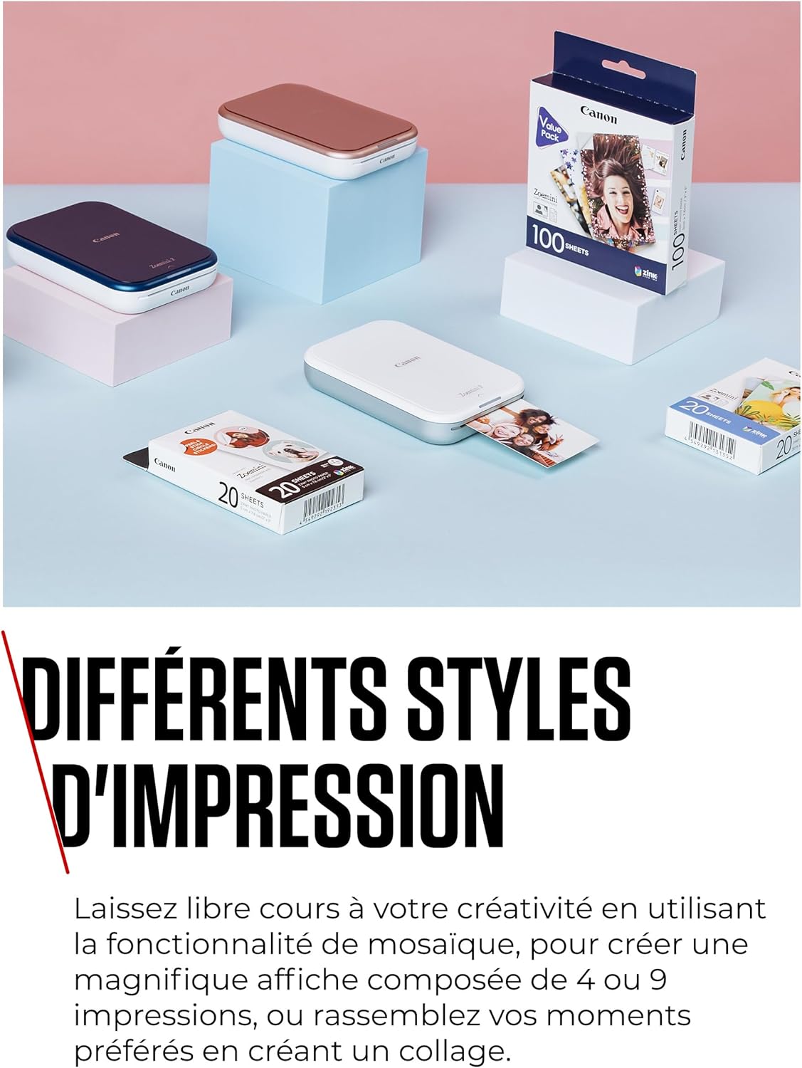 Canon Zoemini 2 Imprimante Photo Portable - Mini Imprimante Portable - Mini Imprimante Photo - Compacte et sans Fil - Bluetooth 5.0 et Charge Rapide Type-C - Imprimante de Voyage, Perle Blanche