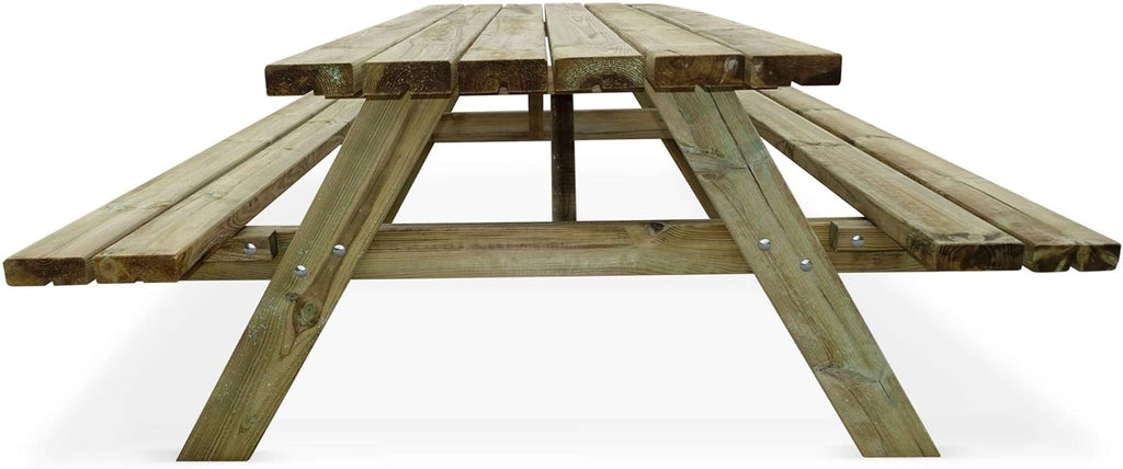 Alice's Garden - Table de Pique Nique Bois de pin + 2 bancs rabattables en Bois. 6 Places - PANCHINA - Table de Jardin Robuste en pin sylvestre