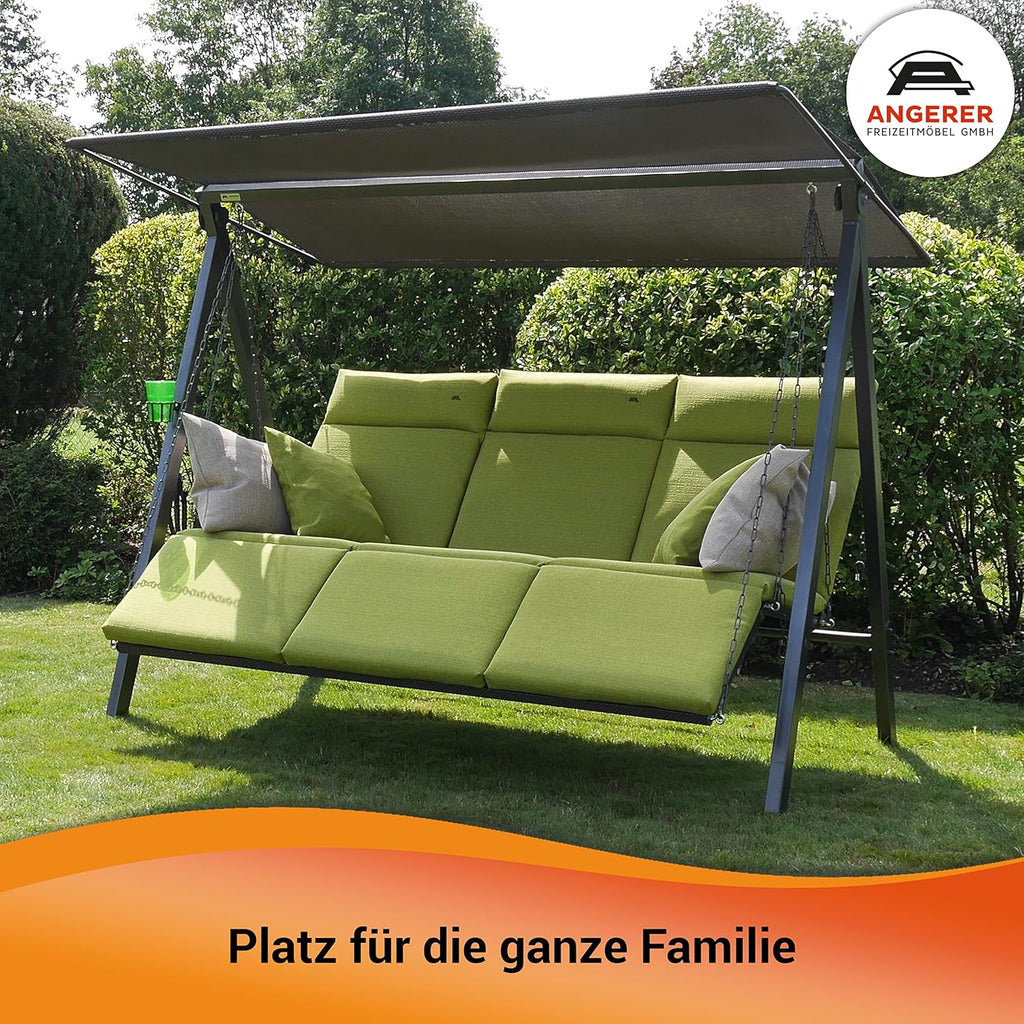 ANGERER Balancelle de Jardin Lounge Smart 3 Places, Acier Galvanisé, Toit Réglable, Position Assise et Allongée Réglable, avec Coussins et Textilène, pour Extérieur Smart Gris