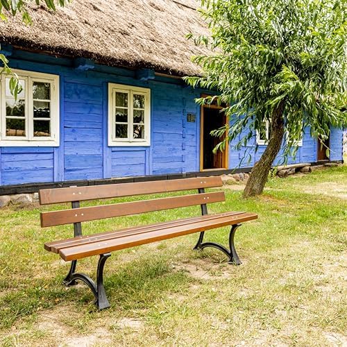 REKORD Banc de Jardin 170 x 59 x 73 cm Banc d'extérieur Robuste en métal et Bois avec Dossier résistant aux intempéries pour Parc terrasse et Avant-Cour - Lodzka - Palissandre
