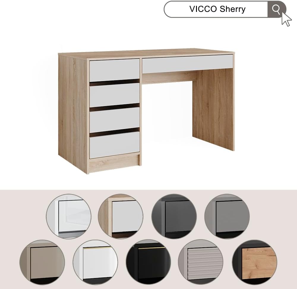 Vicco Coiffeuse Sherry, Blanc Haute Brillance, 120 cm sans Miroir
