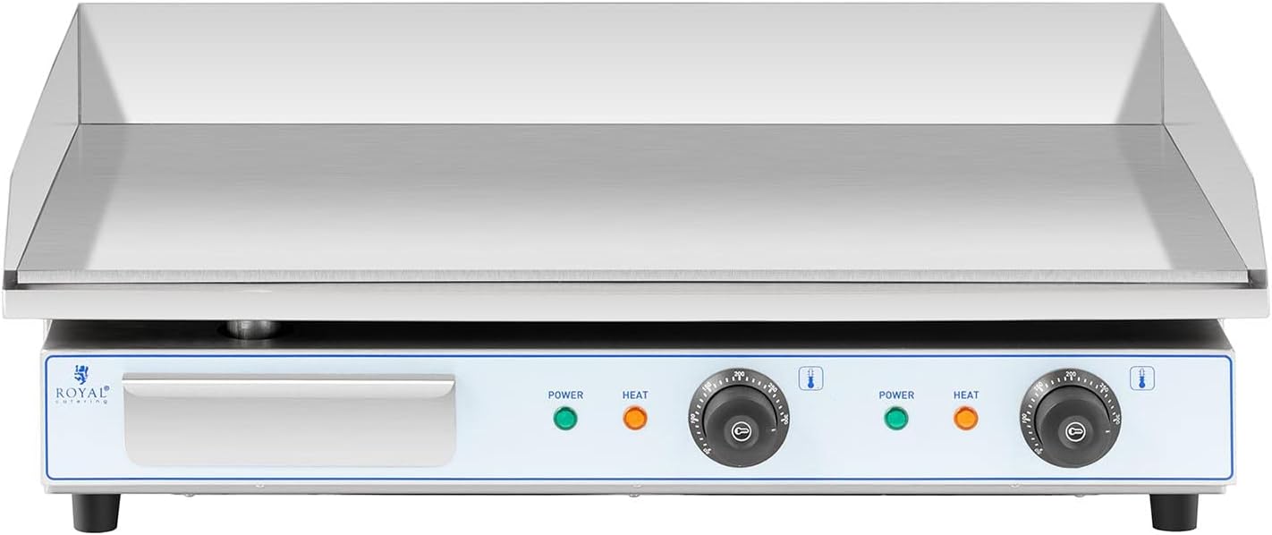 Royal Catering Plancha Électrique 2 Feux 73 x 40 cm, 2 x 2 200 W, 730 x 400 mm, Lisse Professionnelle en INOX pour Restaurant De Table Double Commerciale pour barbecue, snack-bar, Extérieur