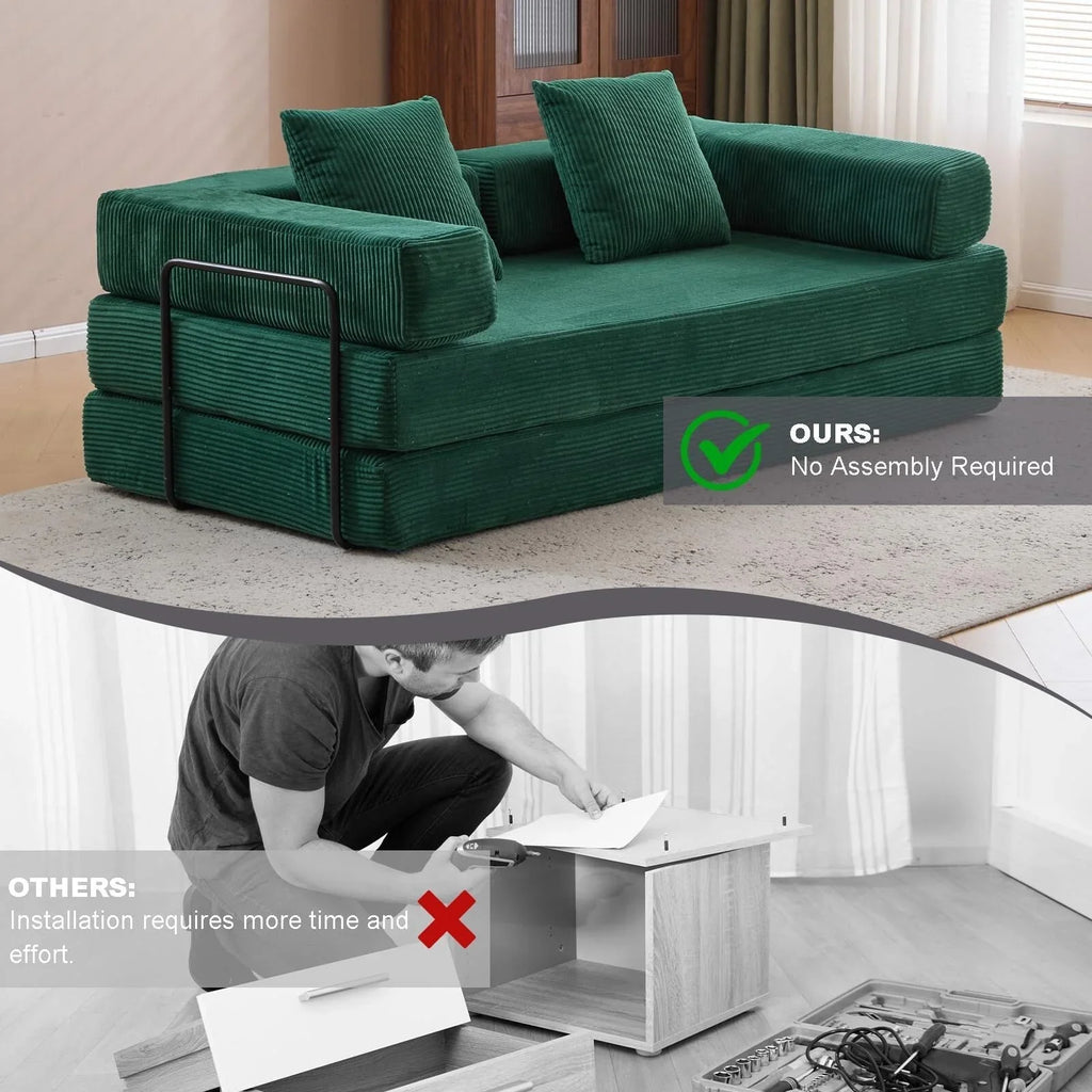 Canapé-lit convertible avec dossier à oreillers en tissu chenille pour salon et chambre
