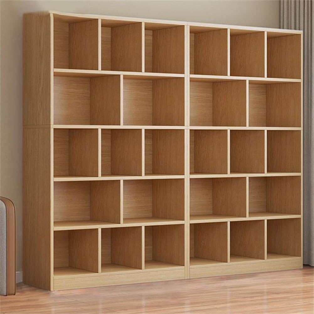 Bibliothèque contemporaine Standard à Dos fermé en Bois, étagère de Bureau à 5 Niveaux, du Sol au Plafond, Meuble de Salon, Rangement de Chambre à Coucher, Multicouche, Naturel, 79" L x 9" W 71" H