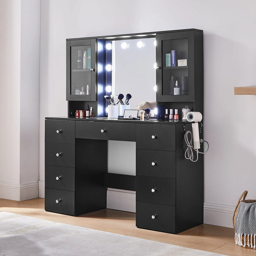 Coiffeuse verre 47 pouces miroir lumières rangement prise