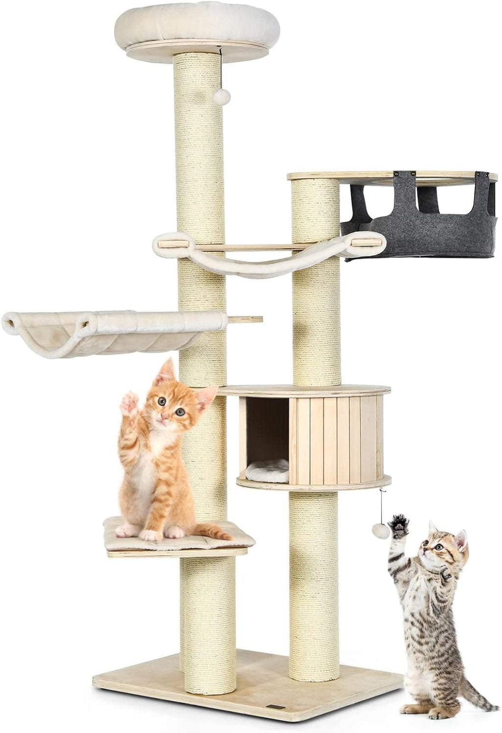 Árbol para Gatos Grande, Torre de Múltiples Niveles con Poste de Sisal, Hamaca, Cesta Colgante y Alfombrillas Desmontables y Lavables, Perfecto para Gatos Grandes