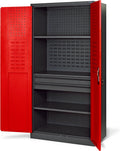 Jan Nowak Armoire à Outils TC02AM Armoire Meuble d'atelier avec 2 Tiroirs Portes battantes 3 étagères Peinture en Poudre 185 cm x 92 cm x 50 cm Anthracite-Rouge