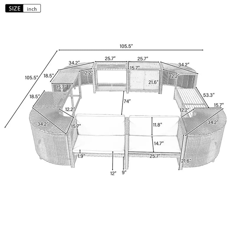 Spa Surround Spa Frame Quadrilateral Outdoor Rattan Sectional Sofa Set
