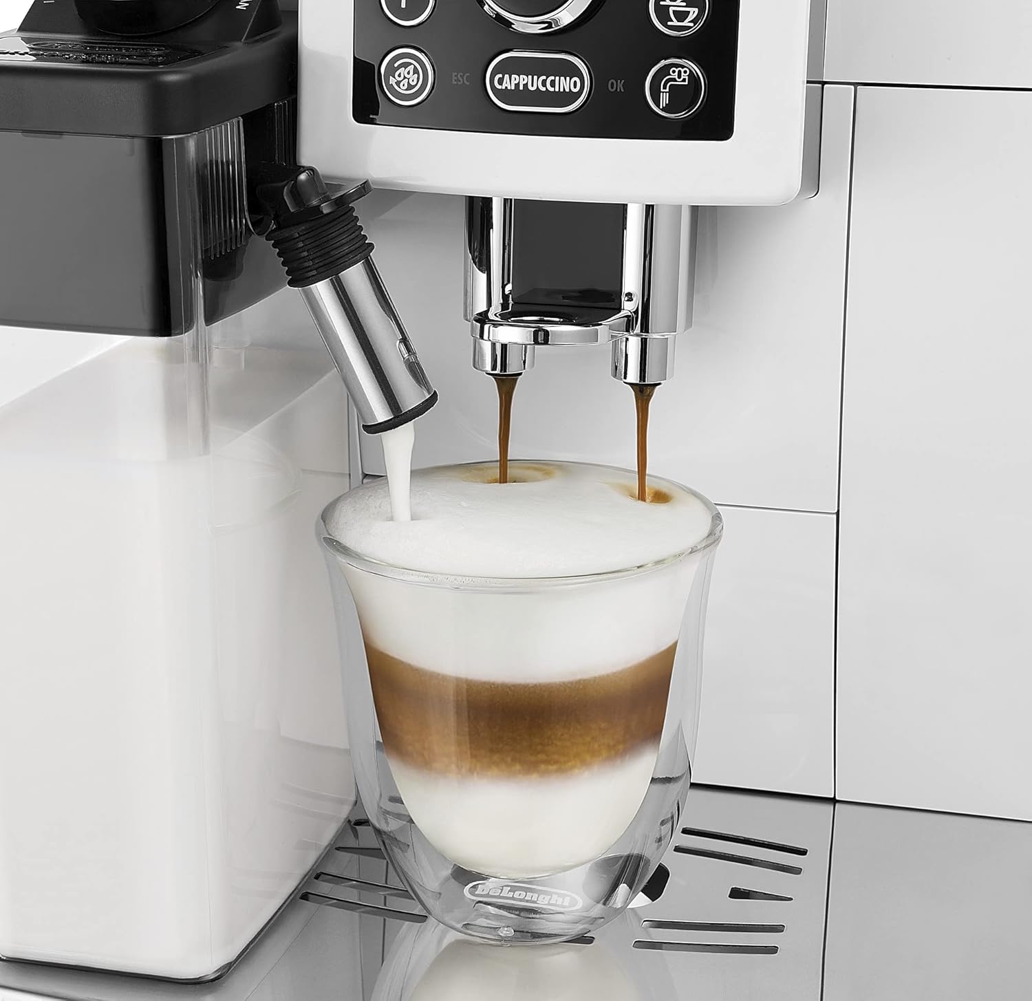 De'Longhi All-in-One Combination Coffee Maker & Espresso Machine + Advanced Adjustable Milk Frother for Cappuccino & Latte + Glass Coffee Pot 10-Cup, Black, COM532M