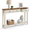 VASAGLE Table Console, Table d'Entrée avec 3 Tiroirs et Étagère de Rangement, pour Entrée, Salon, Style Campagnard, Marron Miel et Blanc Rustique LNT142WJ01