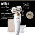 Braun Epilateur Electrique Pour Femmes Silk-épil 9 9-041 3D, Tête Flexible 360°, Etanche, Sans Fil, Kit D’Epilation Avec Tête De Rasoir, Sabot Tondeuse, Rouleaux Massage, Pour Tondre Et Raser
