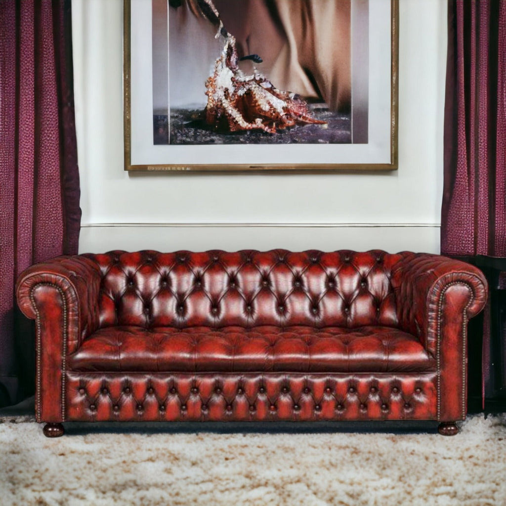 Nismaaya Camira Chesterfield Handmade 3 Seater Antique Light Rust Leather