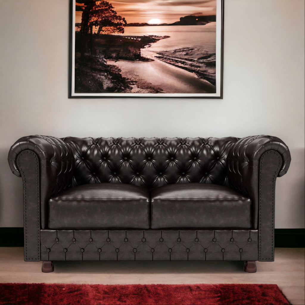 Nismaaya Camryn Traditional Chesterfield 2 Seater Sofas Dark Brown