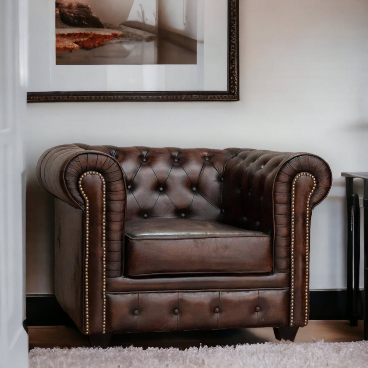 Nismaaya Campos Traditional Chesterfield Leather 1 Seater Sofa