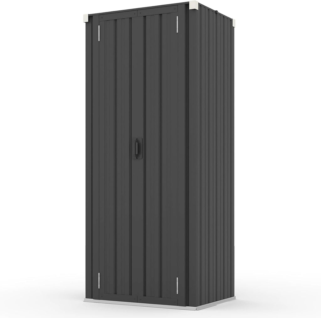 YODOLLA Abri de Jardin Métal, Armoire de Rangement Extérieure à 3 Niveaux, Étagères Réglables & Portes Verrouillables pour Jardin, Garage, Stockage d'Outils, 76 x 55 x 178 CM, Gris foncé