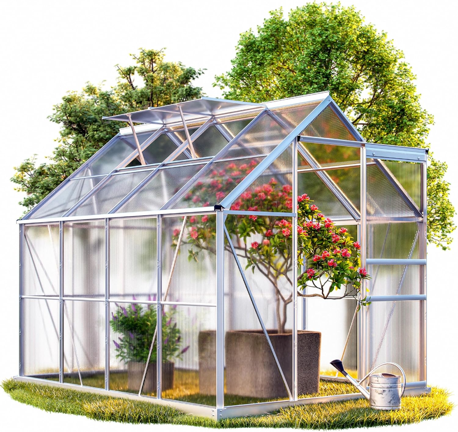 Gardebruk Serre de Jardin en Aluminium 7,63m&sup3; abri ext&eacute;rieur pour Plantes l&eacute;gumes 250x190x195cm avec fen&ecirc;tres