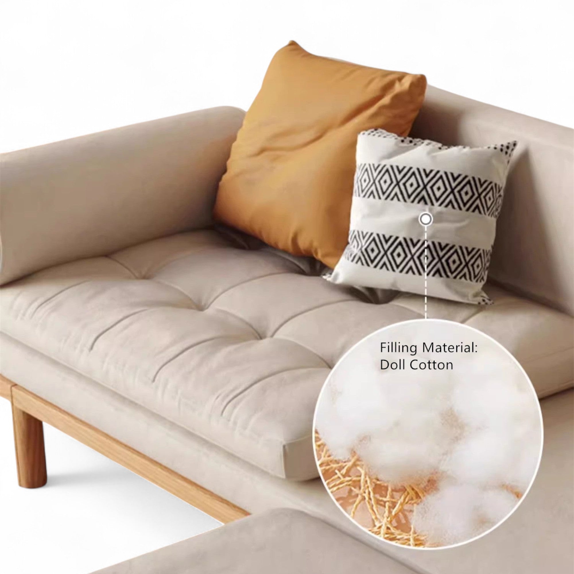 Japandi Solid Wood Recessed Arms Folding Sleeper Sofa Bed
