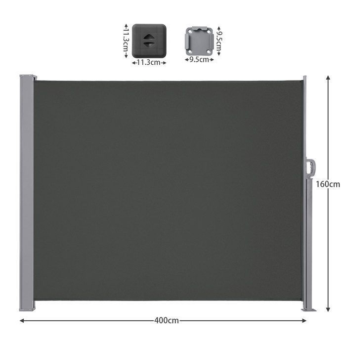 Store Latéral 160 x 400 cm, Brise-Vue Rétractable, Auvent extérieur, Résistant aux Intempéries, pour Jardin, Terrasse,Gris foncé