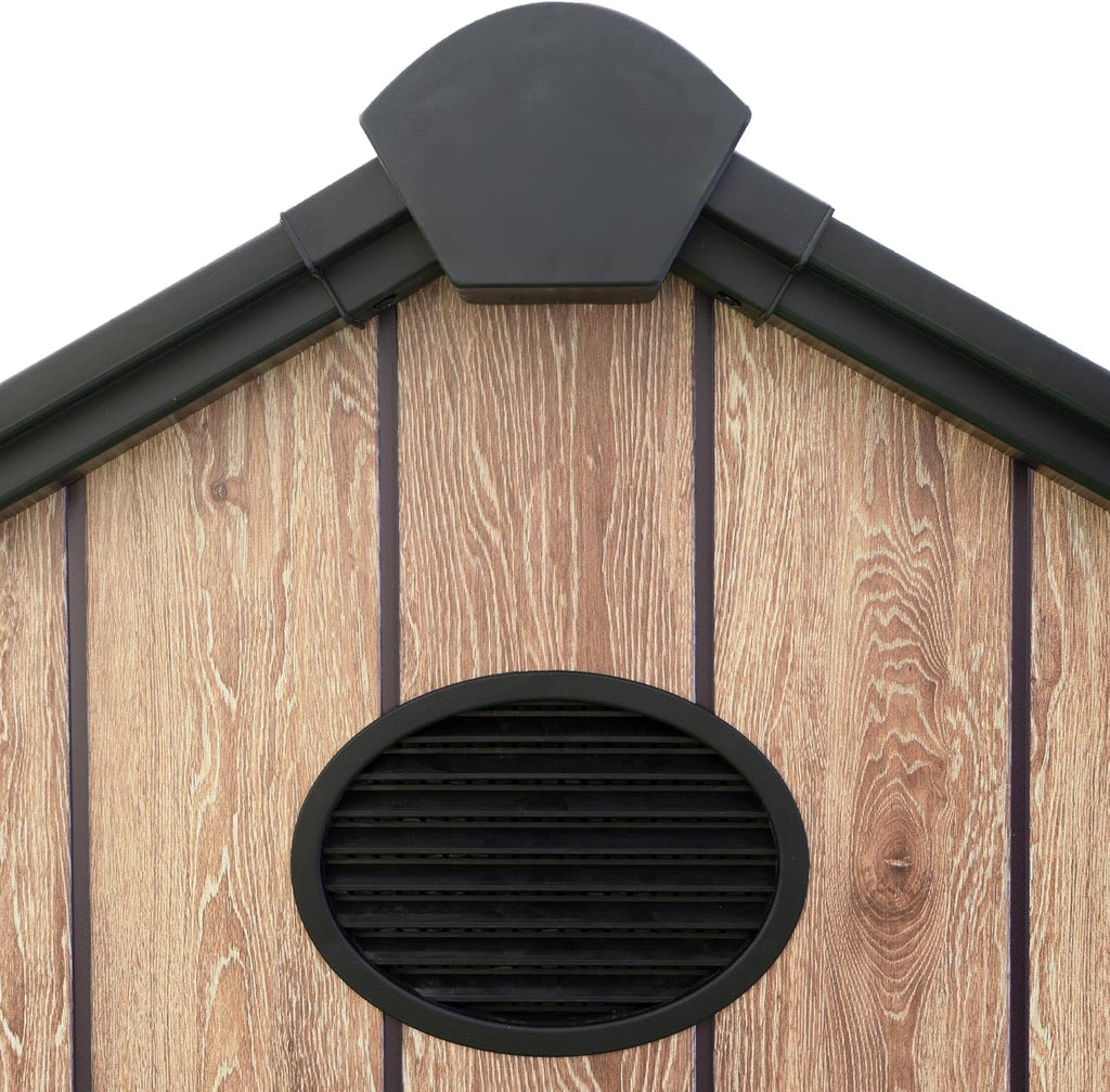 Hoggar Abri de jardin en résine 5,02 m² Oak O50 - Sol inclus - Fenêtre latérale - Aspect bois premium - Double porte large - Protection UV et imperméable - Fermeture par goupille - aérations