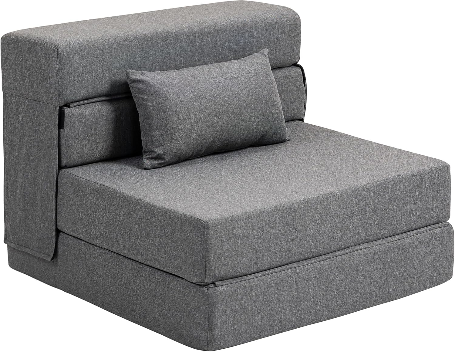 HOMCOM Fauteuil Convertible 1 Place 3 en 1, Fauteuil lit Pliant, chauffeuse 1 Place en Lin avec Large Assise, Coussin Inclus, Matelas Pliable 210 cm pour invités, Salon, Petit Espace, Gris