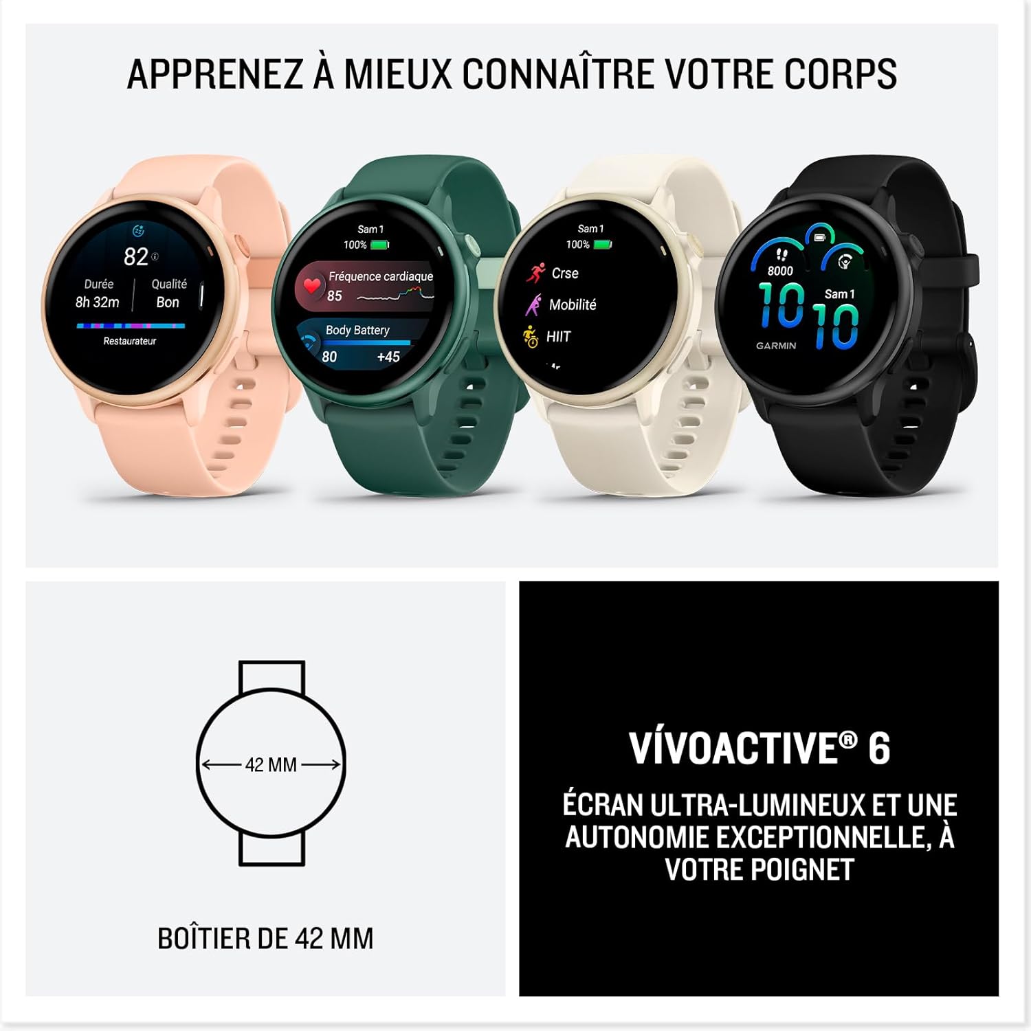 Garmin vívoactive 6 - Montre connectée avec GPS Forme & santé avec écran Ultra-Lumineux - Gray avec boîtier Noir - Boîtier 42 mm