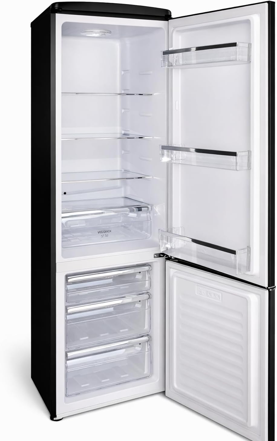 DMDK DKB3 Réfrigérateur-Congélateur Combiné Rétro, Noir Mat, 181 cm, No Frost, 244 l, Pose Libre, 55 x 57,50 cm