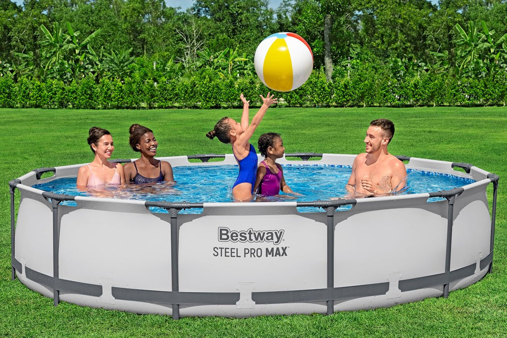 Bestway Steel Pro Max Frame Kit Piscine Ronde avec Pompe à Filtre Ø 366 x 76 cm Gris Clair