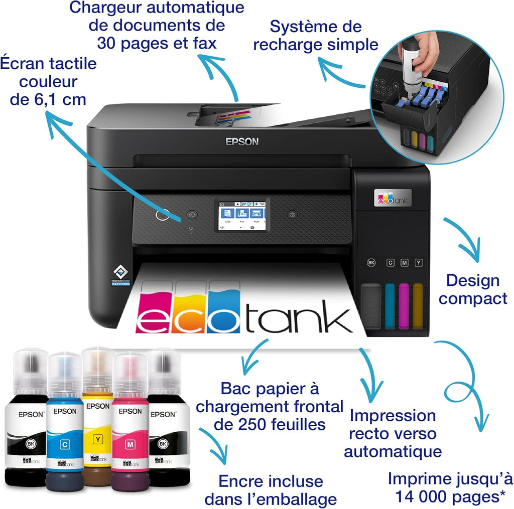 Imprimante multifonction A4 Wi-Fi EcoTank ET-4850 équipée de réservoirs d'encre, avec jusqu'à 3 ans d'encre inclus