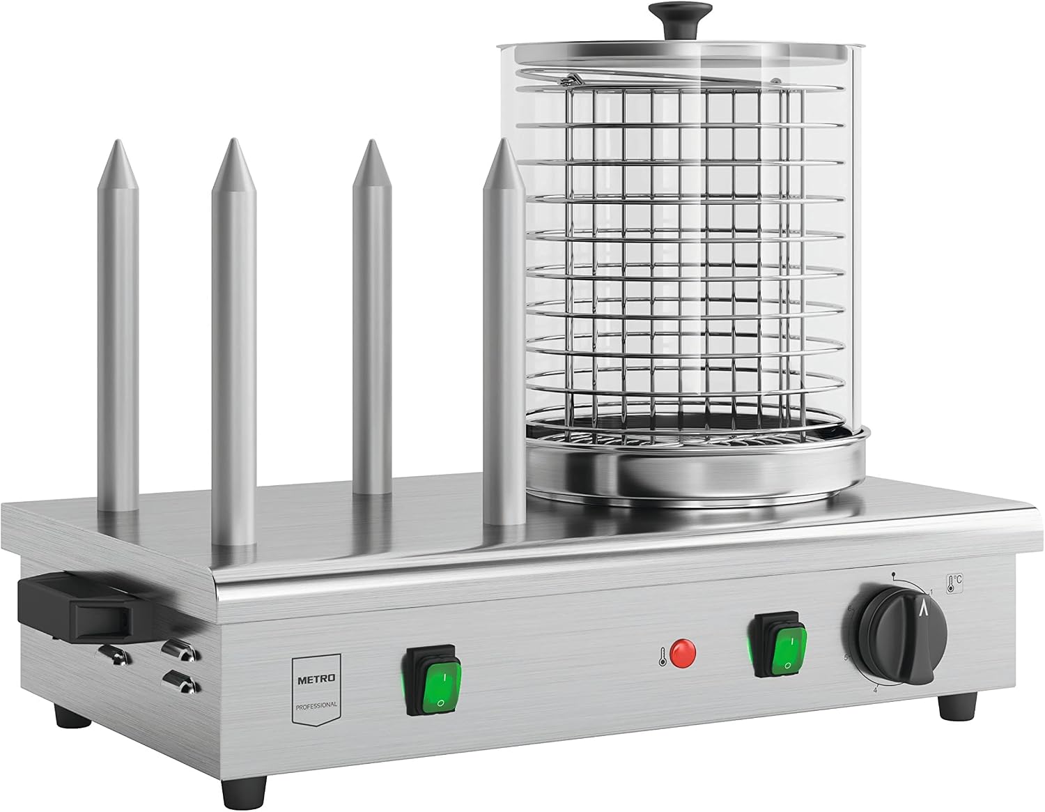 METRO Professional Machine à hot dog avec 4 barres à pain GHM2001, acier inoxydable, plage de température jusqu'à 100 °C, 550 W, argent