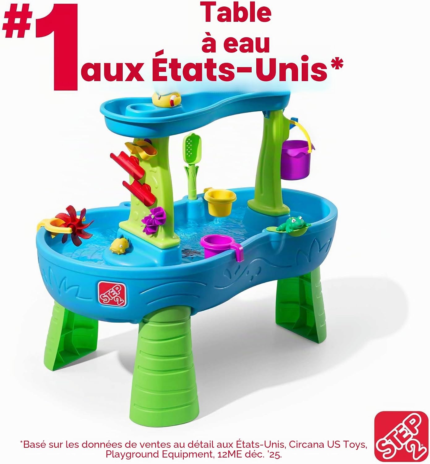 Step2 Rain Shower Splash Table d'eau avec 13 Accessoires - Bleu & Vert | Jeu extérieur Aquatique | Activité pour Le Jardin