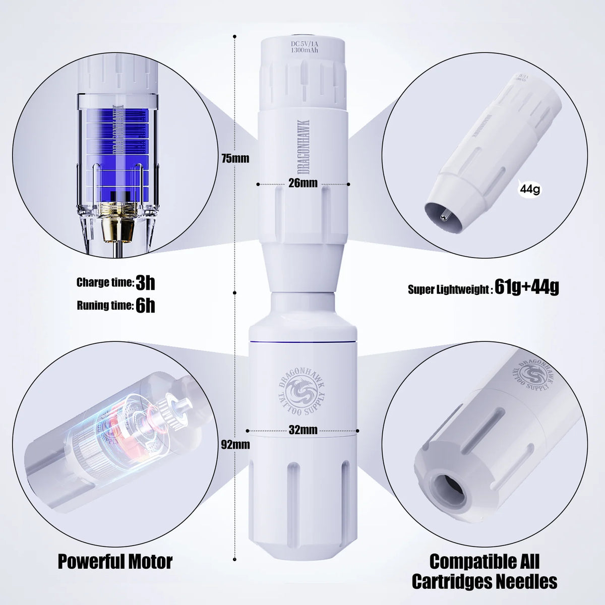 Kit de Inicio Dragonhawk S1 Máquina de Tatuaje en Forma de Bolígrafo