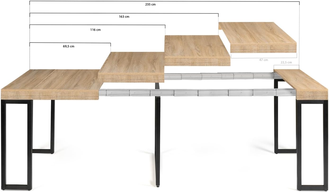 IDMarket - Table Console Extensible Toronto 10 Personnes 235 cm Design Industriel