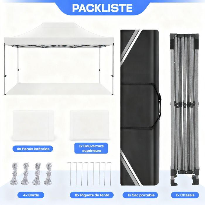 Tonnelle Pliante 3x4.5m - Tonnelle de Jardin étanche Stable avec 4 Parois latérales pour Réception,Blanc