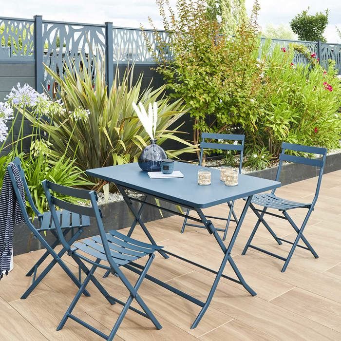 Table de jardin pliante carrée "Greensboro" pétrole 2 places en acier traité époxy - Hespéride