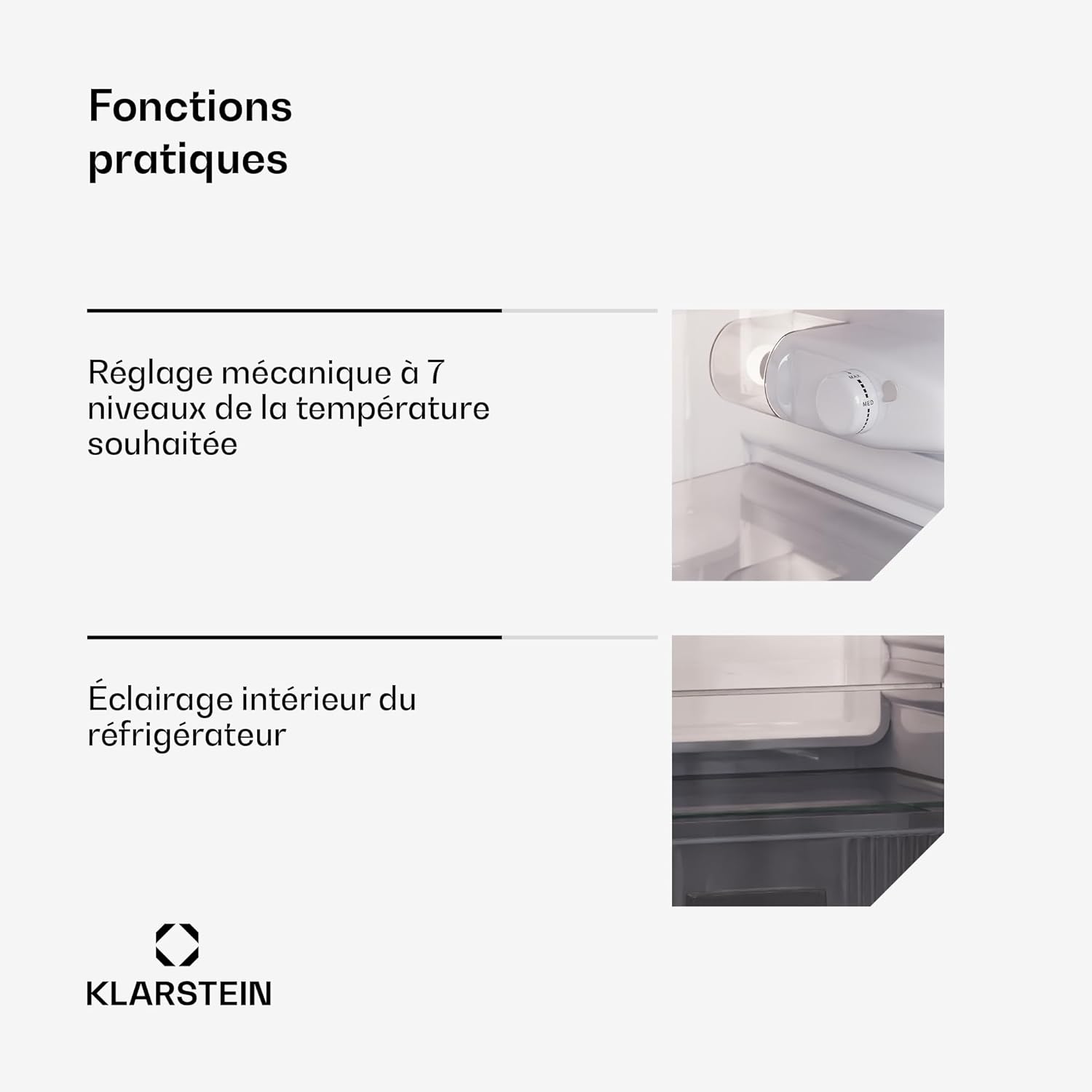 KLARSTEIN Big Daddy Cool - Frigo réfrigérateur, réfrigérateur combiné, Compartiment bouteilles, Bac légumes, Eclairage intérieur, Look moderne, Nettoyage facile, Pieds réglables, 86 L - Argent