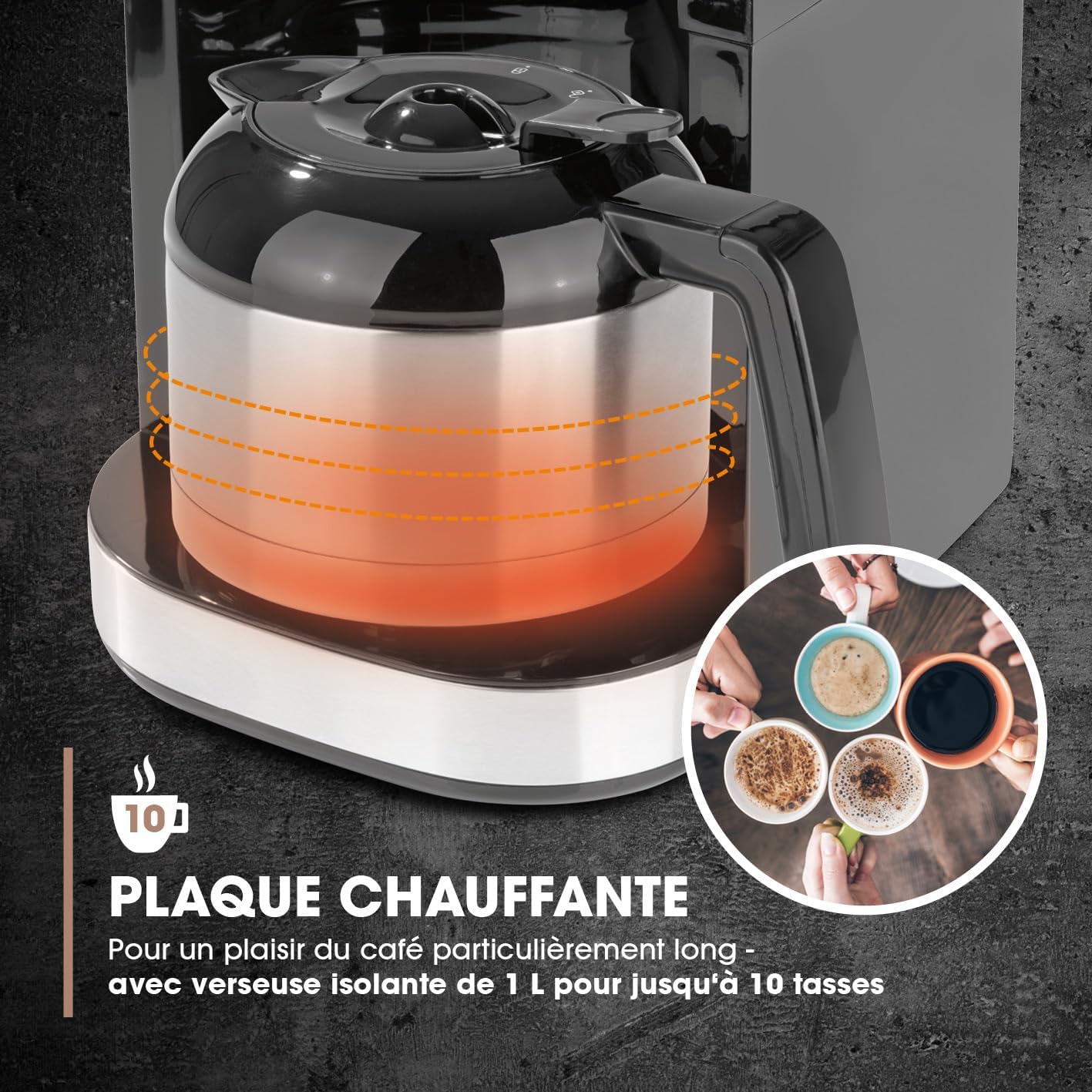 Barista Cafetière Filtre avec verseuse Isotherme 1L pur 12 tasses de café, Machine a cafe grain avec broyeur et écran digital, Fonction de minuterie