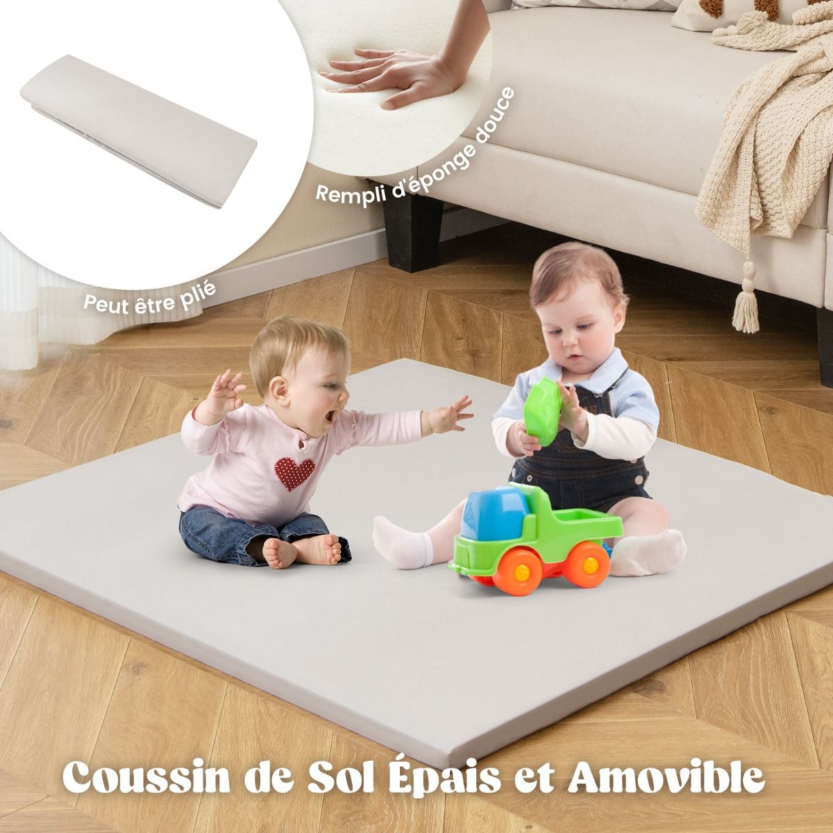 Tente de Jeu d'Intérieur en Bois pour Enfants 6 en 1 Tableau Noir Table Chaise 6 Bacs de Rangement Coussin de Sol Maison de Jeu pour 2-6 ans Beige