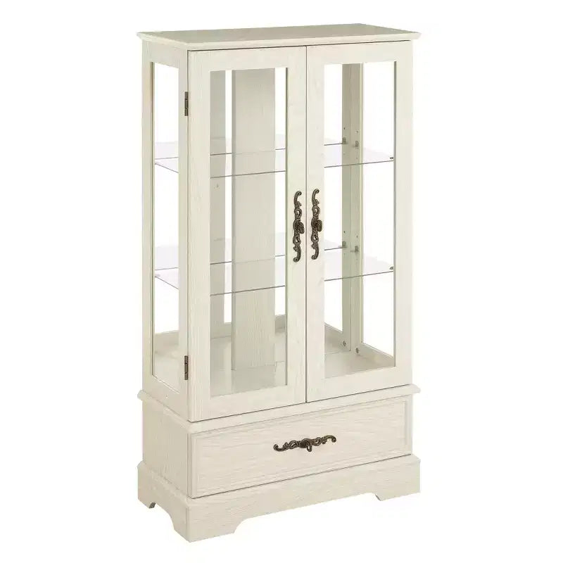 Vitrine en verre éclairée avec étagères réglables - Vitrine élégante à 2 portes et tiroir intégré, ampoule incluse