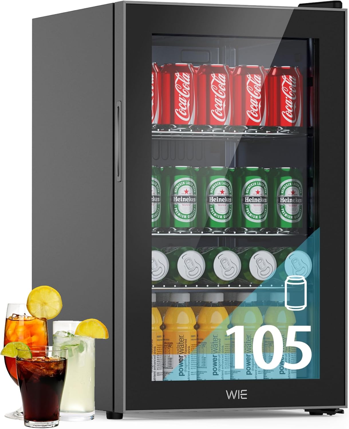 WIE Réfrigérateur à Boissons 70L Mini Réfrigérateur avec Double Porte Vitrée Petit Frigo Silencieux à Bière Intérieur Extérieu 105 Cans pour Maison/Cuisine/Bar/Bureau