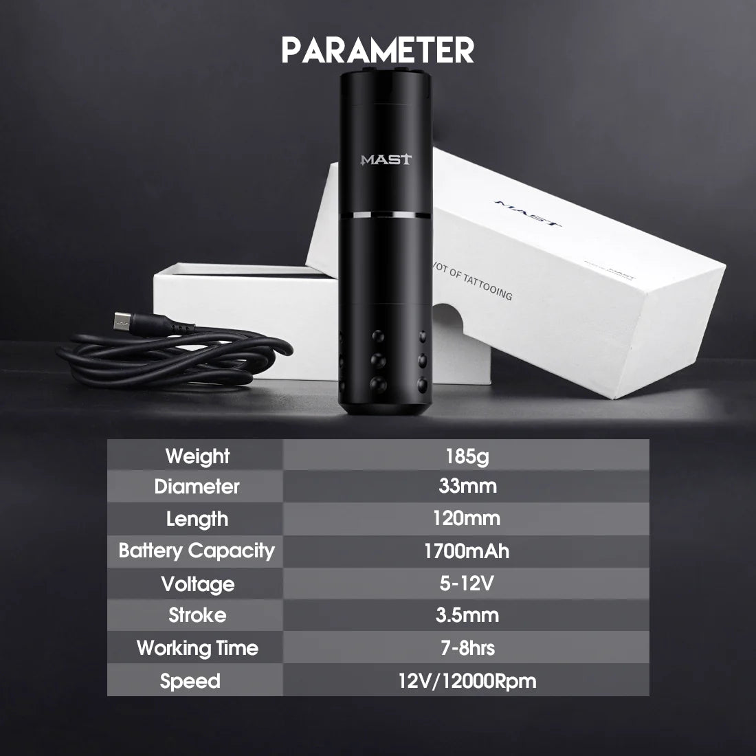 Kit de Máquina de Tatuaje Inalámbrica Mast A1 con 20 Agujas de Cartucho