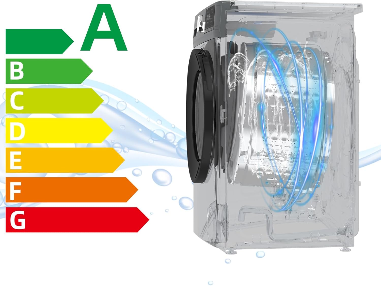 Lave-linge CFL80-14586IM3XA, Chargement frontal 8 kg,Space Pro,Moteur Inverter stable, 1400 tr/min, Programme intelligent à IA, Fonction vapeur, Lavage rapide 15 minutes, 15 cycles lavage, Gris