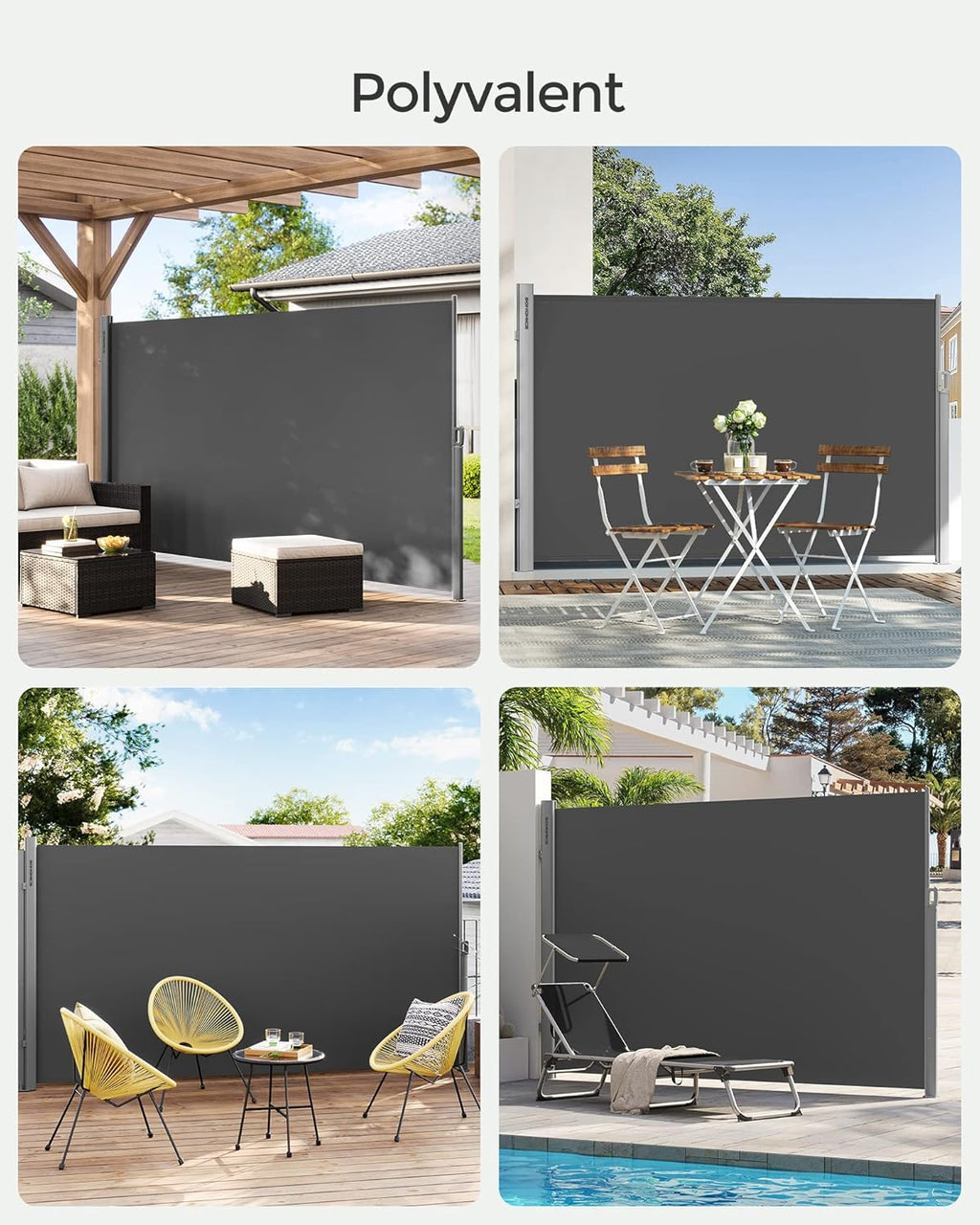 SONGMICS Store latéral en Aluminium Extensible 160 x 350 cm, Brise-Vue, Protection Solaire, occultant, pour Balcon, terrasse, Jardin, Anthracite GSA165G