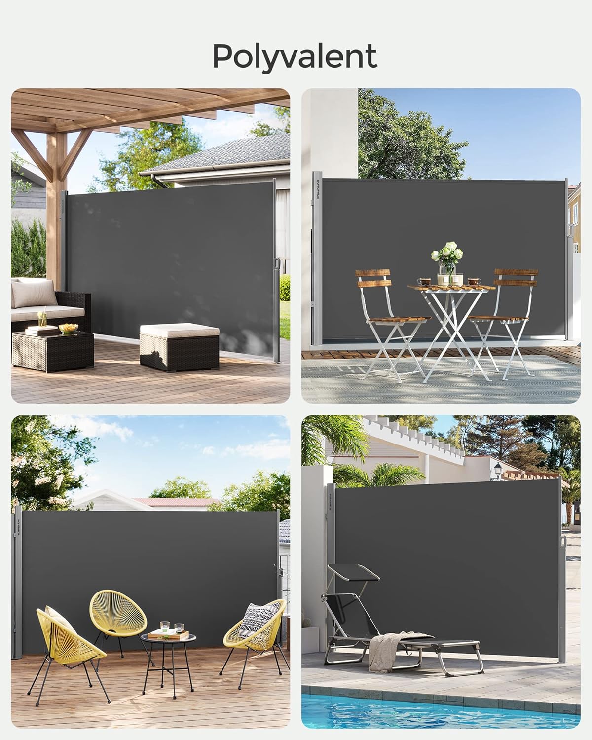 SONGMICS Store latéral en Aluminium Extensible 160 x 350 cm, Brise-Vue, Protection Solaire, occultant, pour Balcon, terrasse, Jardin, Anthracite GSA165G