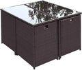 CONCEPT USINE - Salon De Jardin Florida 8 Personnes en Résine Tressée Marron - 1 Table en Verre - 4 Fauteuils - 4 Poufs - Coussins Blanc - Encastrable, Résistant, Imperméable