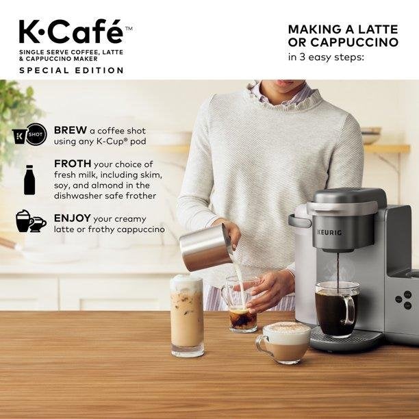 Keurig K-Cafe Cafetera de Una Taza, Plata/Gris